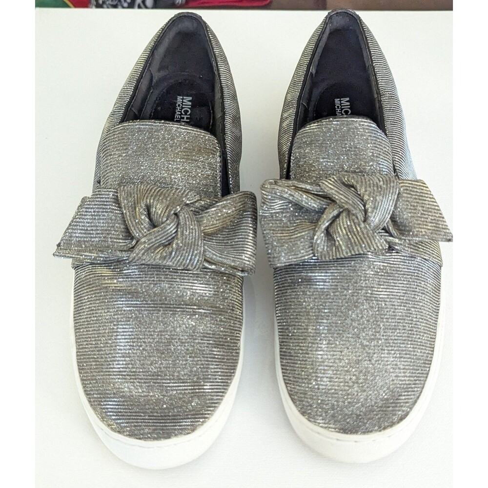 Michael Kors Willa Metallic Gold Silver Bow Slip On Sneaker Shoes Women Sz 11M